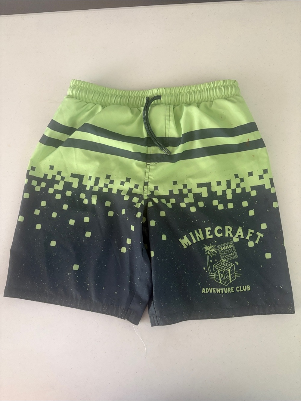 Minecraft Kids' Lime Green and Black Swim Trunks - Adventure Club